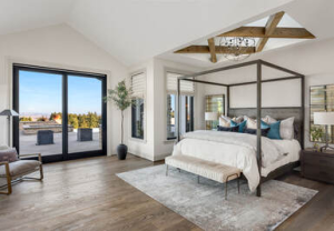 White Bedroom image with bed and doors